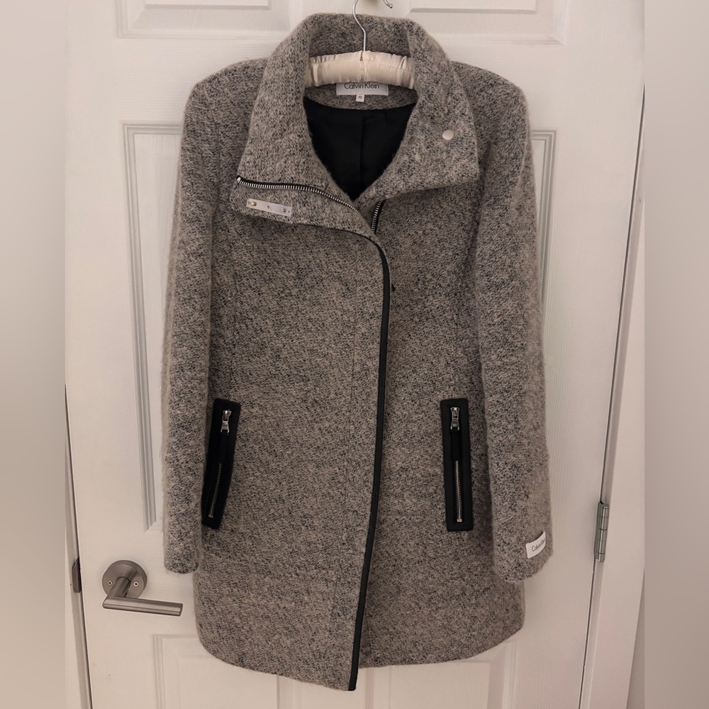Calvin Klein Textured Gray Wool Blend Coat